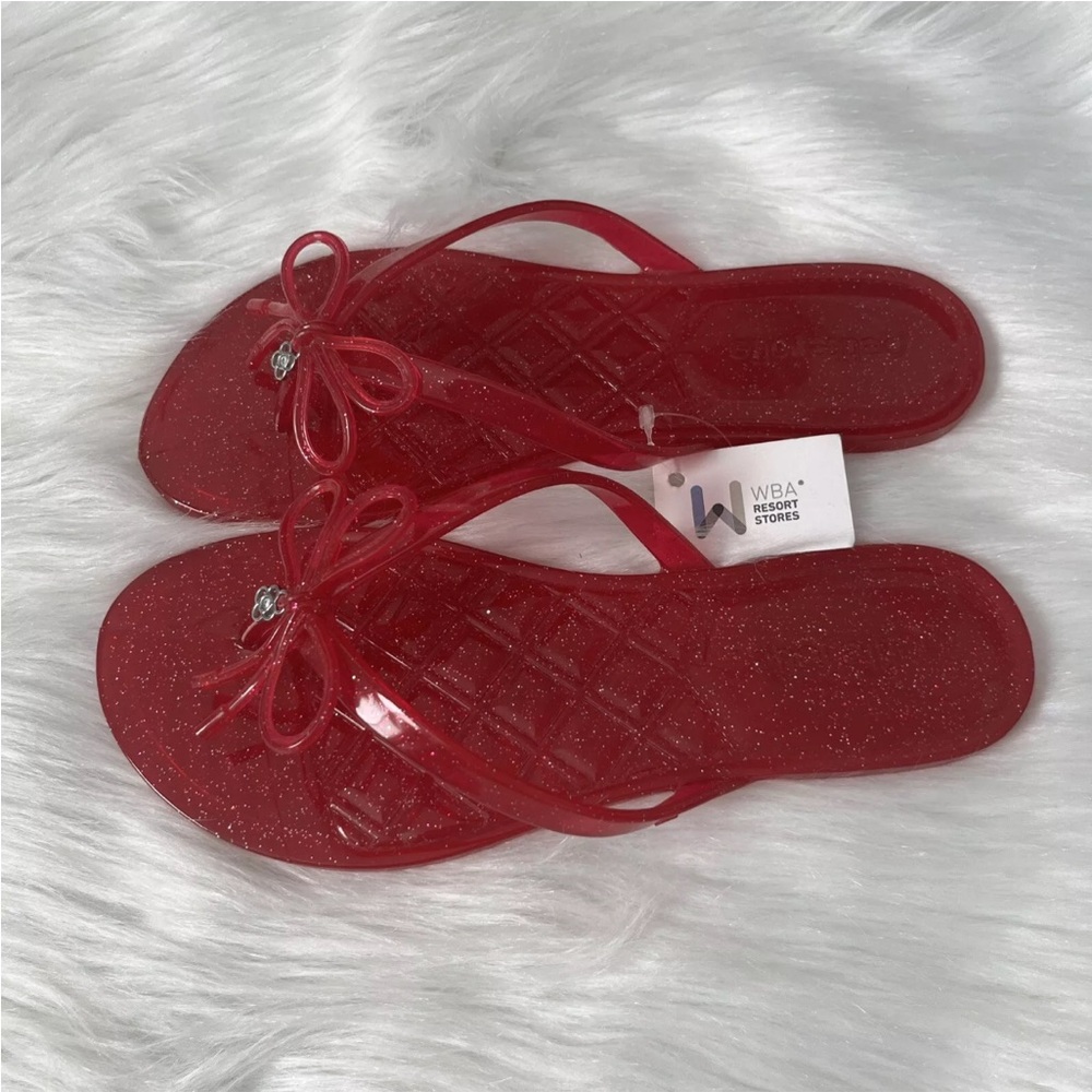 Women’s Sandals Resort-wear Jelly Bow Flip-flops Hot Pink Cruise Vacation - Picture 3 of 9